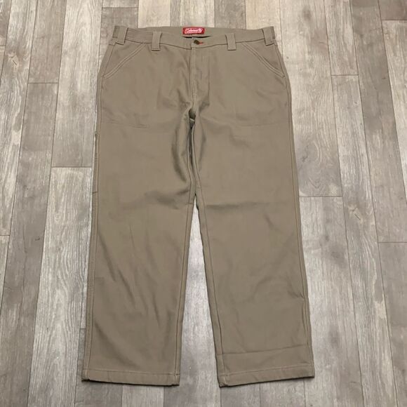 Mens NWOT Coleman Fleece‎ Lined Straight Leg Tan Work Pants - Picture 1 of 8